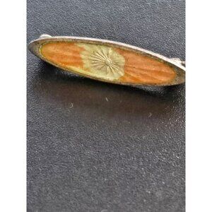 Art Deco Sterling Silver Orange Enamel Starburst Pin